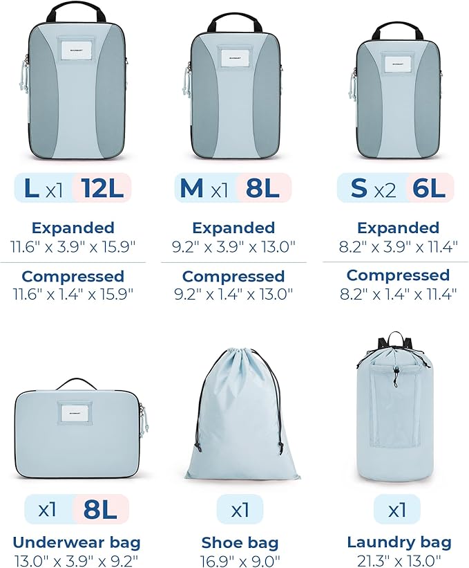 BAGSMART Compression Packing Cubes, 6 PCS Packing Cubes for Suitcases, Travel Bags Organizer for Luggage, Lightweight Packing Cube for Travel Essentials