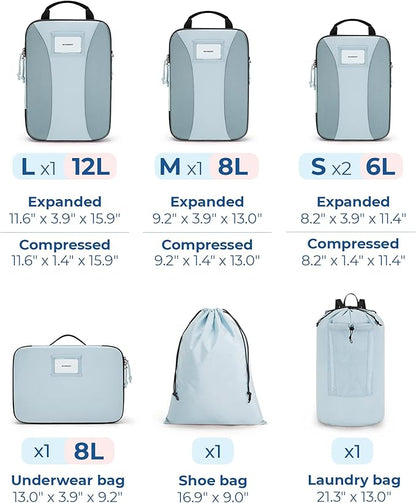 BAGSMART Compression Packing Cubes, 6 PCS Packing Cubes for Suitcases, Travel Bags Organizer for Luggage, Lightweight Packing Cube for Travel Essentials