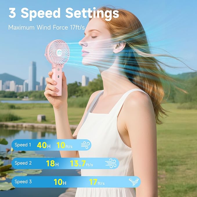 HandFan 10400mAh Personal Handheld Fan, 40Hrs Long-Lasted Hand Fan Rechargeable, Mini Cooling Fans Foldable, Heavy Duty Battery Fans Portable for Travel Beach Concerts Cruise Makeup(Pink)