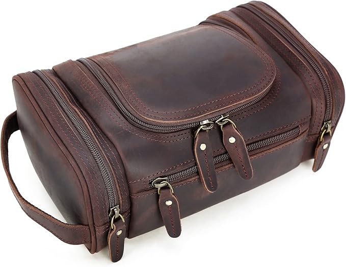Polare Toiletry Bag Full Grain Leather Shaving Kit Dopp Kit Travel Case Wash Bag with YKK Zippers