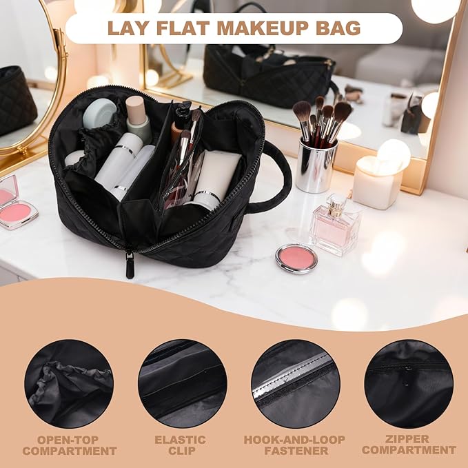 Makeup Bag,Quilted Puffer Cosmetic Bags,Travel Toiletry Bag for Women,Large Capacity Waterproof Make up Bag Set