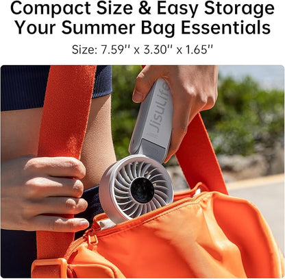 JISULIFE Handheld Fan Life7 – Ultimate Flexibility: High-Power Motor, LED Display, 19.5 Hrs Cooling, 5000mAh Rechargeable, 5-Speed, Foldable Design, 3-IN-1 Portable Fan for Travel Cruise Beach(Grey)