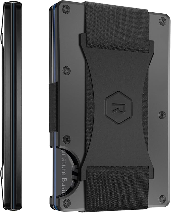 Ridge Wallet for Men - Slim Minimalist Compact Wallet and Card Holder, RFID Protected Front Pocket Wallets for Men with Integrated Cash Strap (Gunmetal Titanium)
