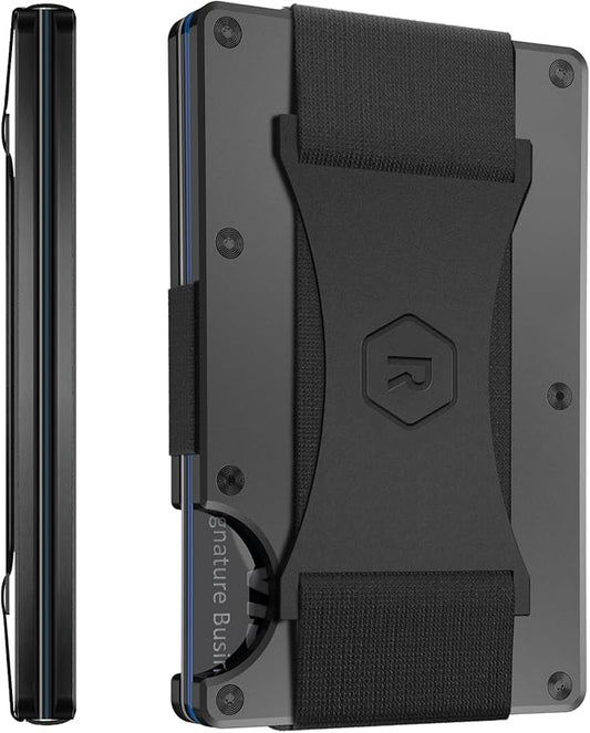 Ridge Wallet for Men - Slim Minimalist Compact Wallet and Card Holder, RFID Protected Front Pocket Wallets for Men with Integrated Cash Strap (Gunmetal Titanium)