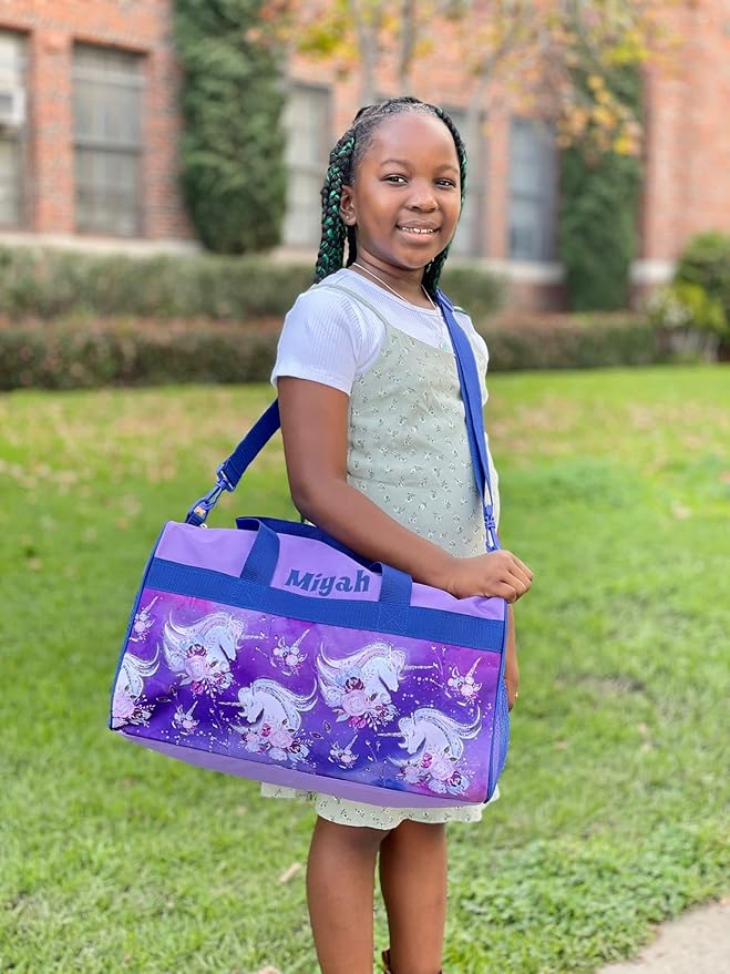 Personalized Kids 18 Inch Duffel Bag for Sports, Travel and Sleepover - Unicorn
