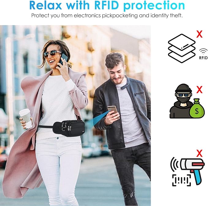 AGPTEK Fanny Pack for Women Men, RFID Large Capacity Waist Wallet Bag, Adjustable & Waterproof Bum Belt Pouch for Travel, Running, Shopping, Hiking, Dog Walking, Cycling, Climbing