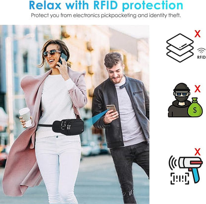 AGPTEK Fanny Pack for Women Men, RFID Large Capacity Waist Wallet Bag, Adjustable & Waterproof Bum Belt Pouch for Travel, Running, Shopping, Hiking, Dog Walking, Cycling, Climbing