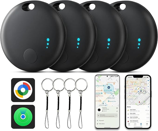 Air Tracker Tag for Android or iOS, Dual System Air Tracker-4 Pack, Bluetooth Tracking Compatible with iOS Find My or Google Find Hub App, Smart Tracker Tag Key Finder for Key Wallet (Black)