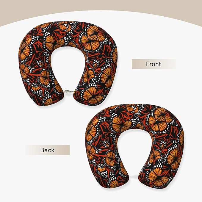 Travel Pillow for Boys and Girls, Comfortable Neck Chin Head Support Cushion Orange Monarch Butterflies, Comfortable for Airplanes Car Sleeping Rest
