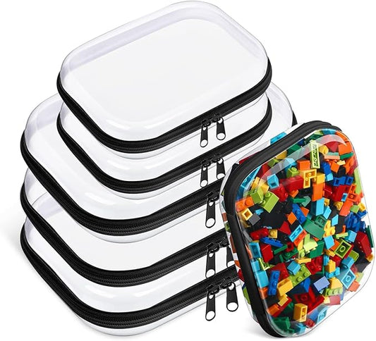 6 Pcs Clear Hard Zipper Case Hard-Sided Premium Storage Case Plastic Clear Hard Shell Zipper Pouch Portable Travel Organizer Box for Travel Building Blocks Puzzles Cosmetics Makeup Supplies (Black)