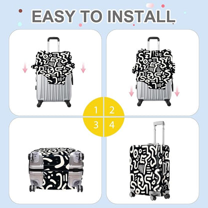 ANNA QUEEN Abstract Black and White Luggage Cover, Artistic Line Design, Stretchable & Washable Travel Sleeve for 20-34 Inch Luggage