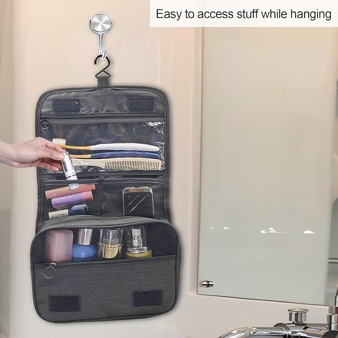 Hanging Toiletry Bag for Cruise Ships, Black Waterproof Wall‑Mounted Cruise Bathroom Organizer, Portable Makeup Case with Magnetic Hook for Women, Men,Cruise Essentials (1, Grey)