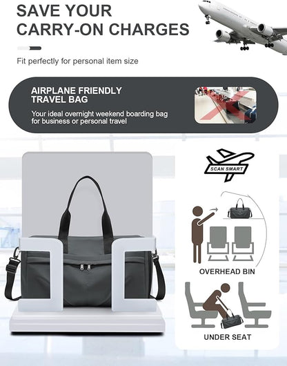 Gym Bag for Women Men with Shoe Compartment, Sport Duffel Bag, Waterproof Travel Weekender Overnight Carry on Bag for Yoga with Trolley Sleeve, Grey