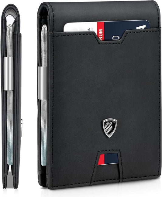 RUNBOX Mens Slim Wallet with Money Clip RFID Blocking Bifold Credit Card Holder for Men with Gift Box