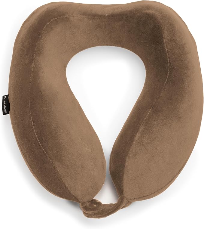 Brookstone Neck Travel Pillow - Lightweight Contoured Memory Foam Stuffable Travel Neck Pillow for Sleeping, Car, & Airplane, Size One Size, Khaki