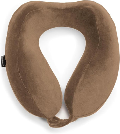 Brookstone Neck Travel Pillow - Lightweight Contoured Memory Foam Stuffable Travel Neck Pillow for Sleeping, Car, & Airplane, Size One Size, Khaki
