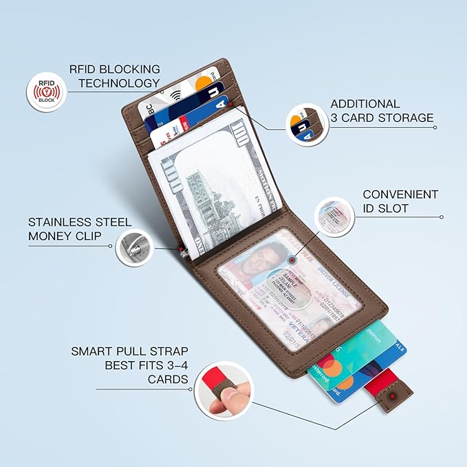 Zitahli Wallet for Men-6 Slots ID Window-Mens Wallets-Slim Wallet Classic Spring Money Clip RFID Blocking-Gift for Men