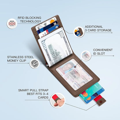 Zitahli Wallet for Men-6 Slots ID Window-Mens Wallets-Slim Wallet Classic Spring Money Clip RFID Blocking-Gift for Men