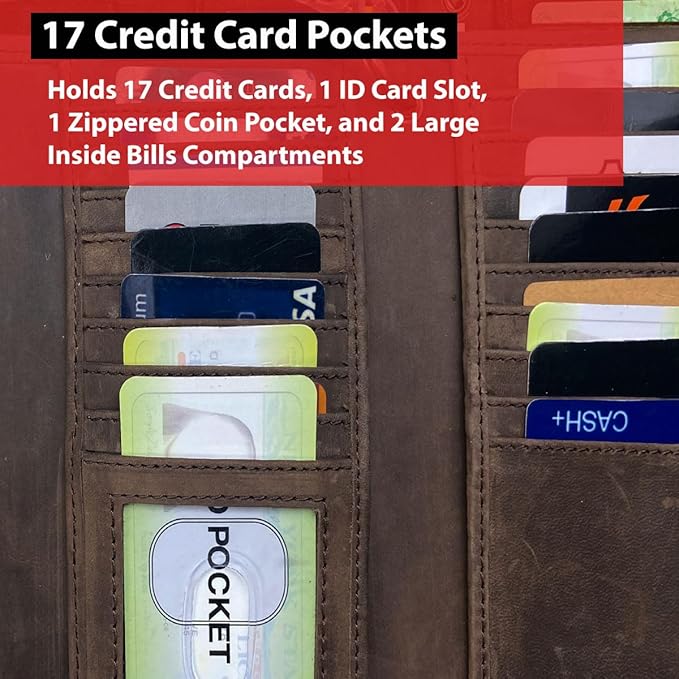 IBRO VINTAGE Motorcycle Chain Wallet for Men – Premium Cowhide Leather, RFID Tri-Fold Biker Wallet with Heavy Duty Chain for Bikers Truckers & Hunters, Credit Card Money Organizer Long Wallet