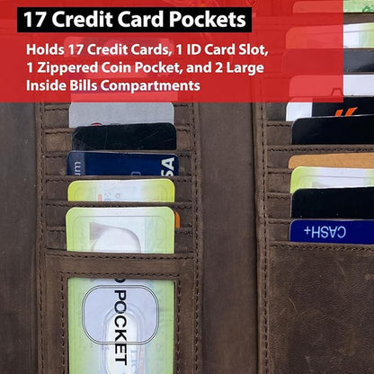 IBRO VINTAGE Motorcycle Chain Wallet for Men – Premium Cowhide Leather, RFID Tri-Fold Biker Wallet with Heavy Duty Chain for Bikers Truckers & Hunters, Credit Card Money Organizer Long Wallet