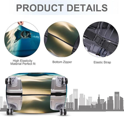 ANNA QUEEN Cool Shark Luggage Cover, Sunglass-Wearing Shark Underwater Design, Stretchable, Washable Travel Protector for 32-34 Inch Luggage