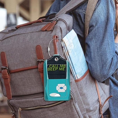 Funny PU Leather Luggage Tags 2-Pack Blue Game Console Cute Pattern Suitable for Suitcase Stainless Steel Loop and Address Card Essential for Cruise and Airport Travel for Men and Women