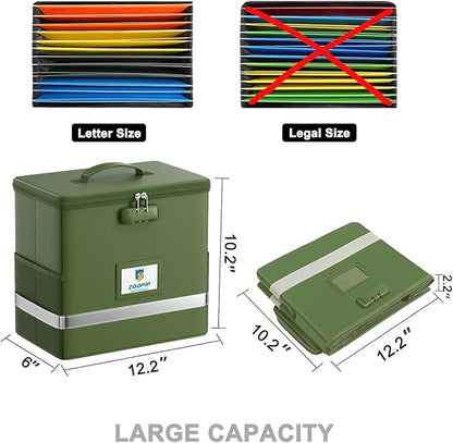Fireproof File Box with Lock, Document Box Storage Organizer, Suitable for Hanging File Folders in Letter Size, Collapsible File Box, Reflective Strip for Fast Find (12.2"*6"*10.2, Green)