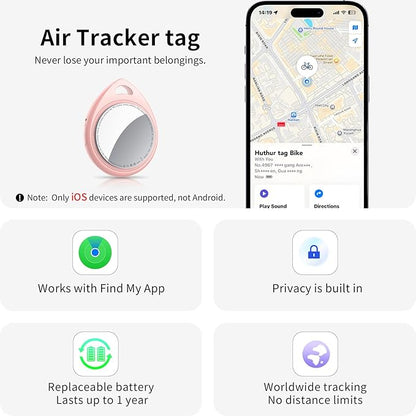 Air Tracker Tags-3 Pack Pink, 5.3 Bluetooth Tracker Work with Apple Find My (iOS Only), 100dB Sound, Smart Tag with Keychain/Lanyard, Item Finder for Luggage/Key/Suitcase, Replaceable Battery.
