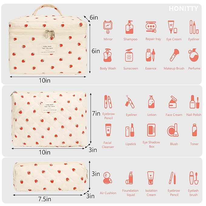 Makeup Bag,Quilted Cosmetic Bags,Large Floral Make Up Organize bag,Makeup Bag Set for Women,Flower Travel Toiletry Bag