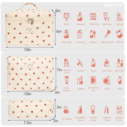 Makeup Bag,Quilted Cosmetic Bags,Large Floral Make Up Organize bag,Makeup Bag Set for Women,Flower Travel Toiletry Bag