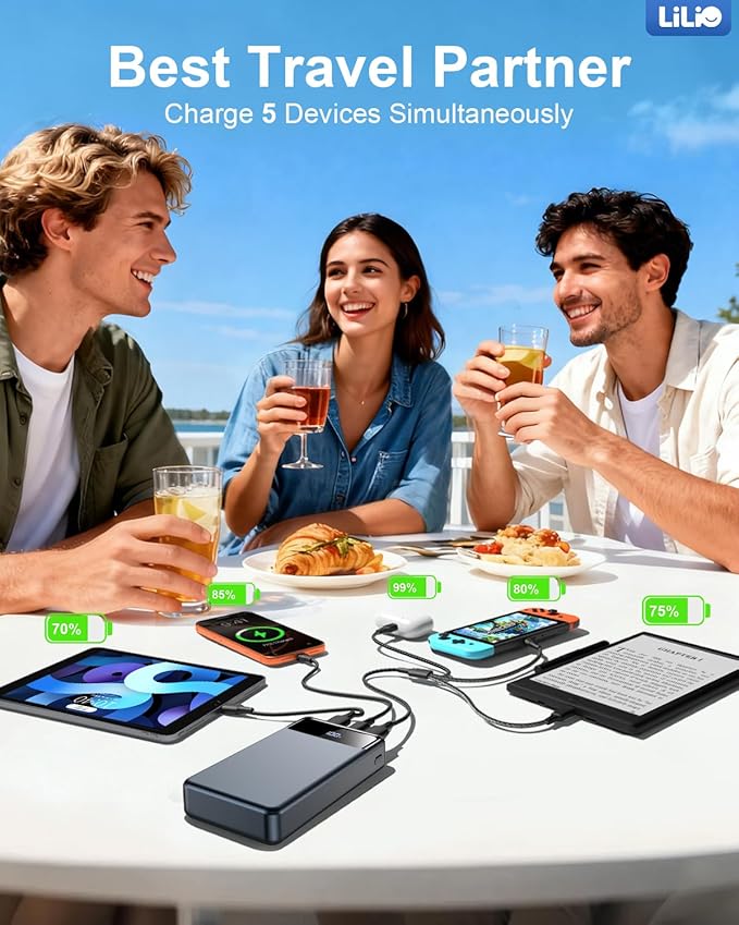 LILIO Portable Charger Power Bank，60,000mAh Battery Pack, 22.5W Power Bank Fast Charging with USB Cable, Phone Charger for iPhone 17/16/15/14/13 All Series/Samsung/Android, Camping Essentials, Grey