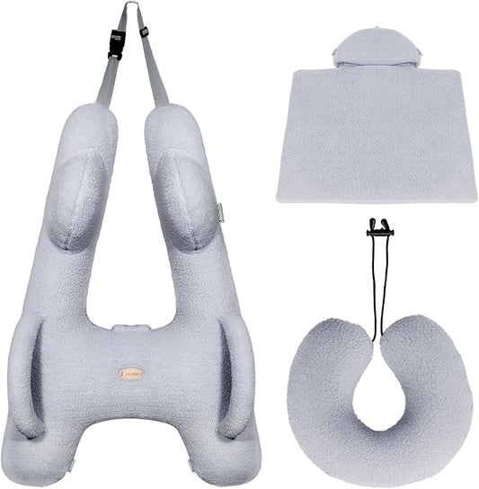 FLORICH Car Sleeping Travel Pillow for Kids, Kids Travel Pillow Removable H-Shaped Pillow for Adults and Children to Support Head and Body Road Trips with Neck Pillow and Blanket (Grey)