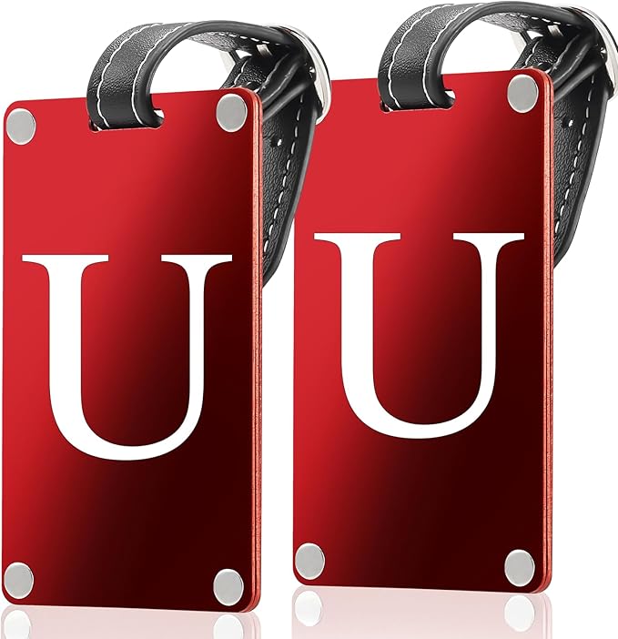 Premium 3-Layer Aluminum Luggage Tags by Fortuna - Easy to Claim, Laser-Engraved, Plastic-Free, and Eco-Friendly Luggage Tag Holders, 2-Pack, Red (U)