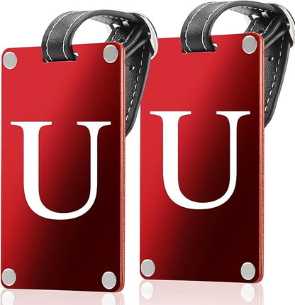Premium 3-Layer Aluminum Luggage Tags by Fortuna - Easy to Claim, Laser-Engraved, Plastic-Free, and Eco-Friendly Luggage Tag Holders, 2-Pack, Red (U)