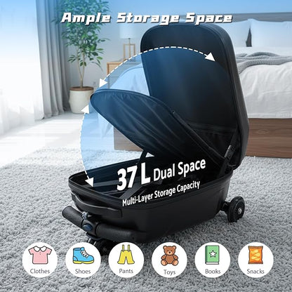 20" Hardshell Scooter Suitcase for Kid & Adult Foldable 2 in 1 Ride on Carry on Travel Trolley Scooter Luggage With Wheels