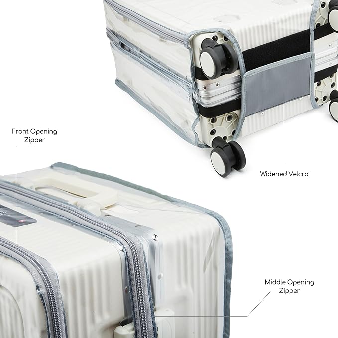 Clear Carry On Luggage Cover, No Disassembly, 24 Inch with Front Pocket Zipper, PVC Plastic Material, Travel Waterproof Transparent Suitcase Protector