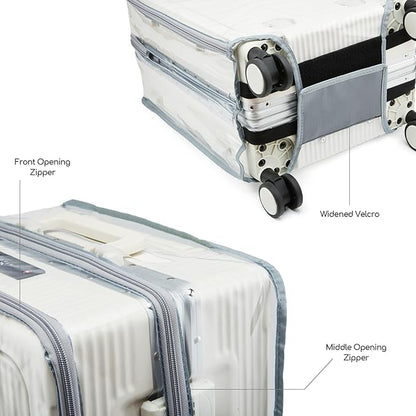 Clear Carry On Luggage Cover, No Disassembly, 20 Inch with Front Pocket Zipper, PVC Plastic Material, Travel Waterproof Transparent Suitcase Protector