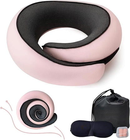 Benebou Travel Neck Pillow for Airplanes, 100% Pure Memory Foam Travel Pillow, 360° Support Ergonomic Design, Portable Airplane Pillow with Washable Cover, Perfect for Airplanes, Car & Office (Pink)