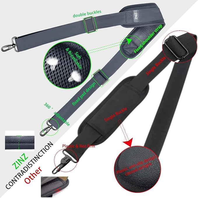 ZINZ Shoulder Strap 78" Universal Handbag Strap with Ultra-thick Fixed Padded and Dual Balanced Adjustable Buckles Shoulder Crossbody Strap for Briefcase Messenger Bag Laptop bag Luggage，Dark Gray