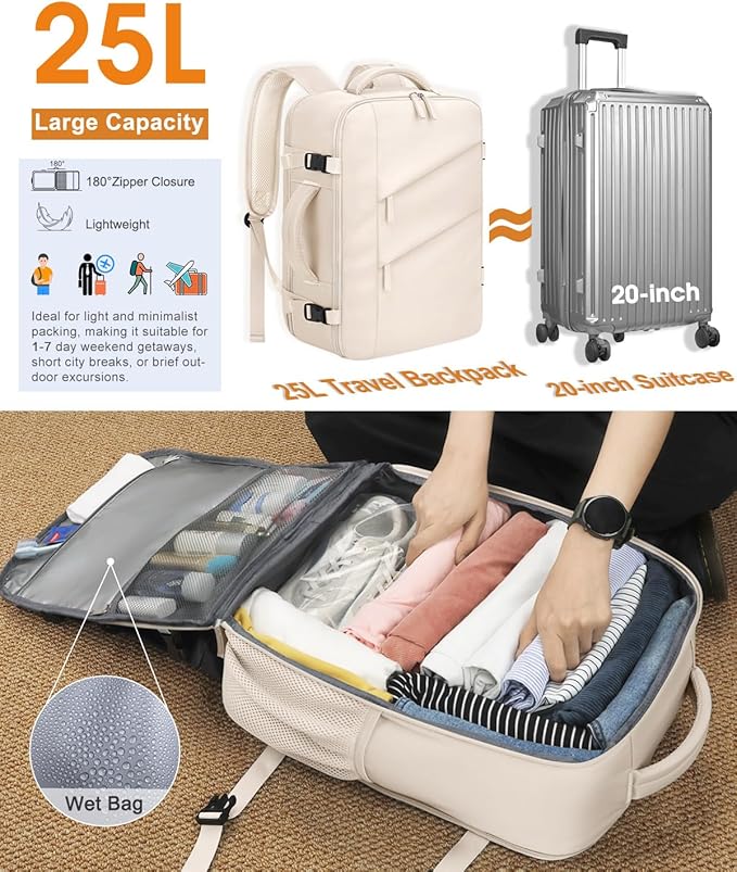 Capolo Travel Backpack for Women Men Waterproof Laptop Backpack Flight Approved Carry On Backpack Overnight Weekender Bag College Bookbag for Business, Work, Traveling Fits 17 '' Laptop,Beige