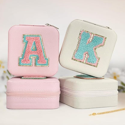 SANDJEST Personalized Jewelry Box, Pink Travel Jewelry Box with Initial A, Small Monogrammed Jewelry Case Organizer for Girls Women Teen Kids, Mini Travel Essentials Gifts for Birthday Christmas