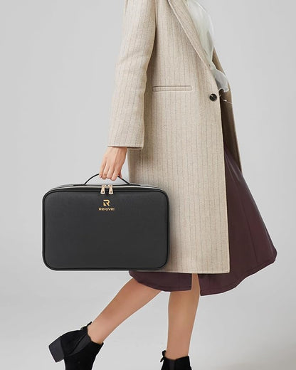 Relavel Makeup Train Case With LED Mirror, Professional Travel Cosmetic Bag with Removable Partitions,Compact Makeup Organizer, Waterproof Toiletry Case for Women, Black