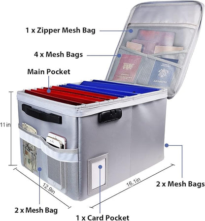 Fireproof Document Box, Fireproof Organizer Safe Box with Lock, Portable Office Storage Cabinet for Hanging Letter/Legal Size Folder/Certificate
