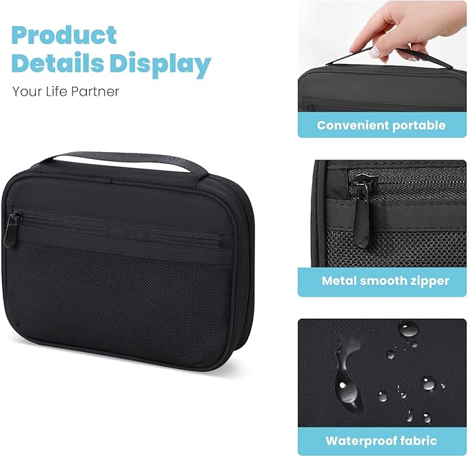 Electronics Organizer Bag, Portable Cable Organizer Case Travel Electronic Accessories Storage Case - Travel storage bag for Cables, Chargers, Phone, SD Cards - Black