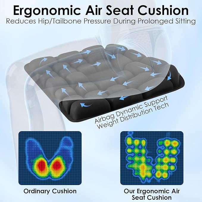 Portable Travel Cushion, Airplane Seat Cushion for Long Flights, Press Type Inflatable Seat Cushion for Long Sitting in Car, Air Travel, Office Chairs, Home Living
