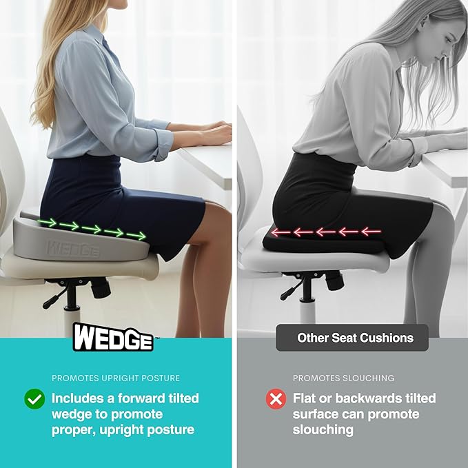 Upseat Wedge Ergonomic Seat Cushion, Made of Soft Foam, Wipeable Non-Fabric Posture Support for Office Chair – Promotes Upright Sitting & Relieves Tailbone Pressure and Sciatica, Made in North America