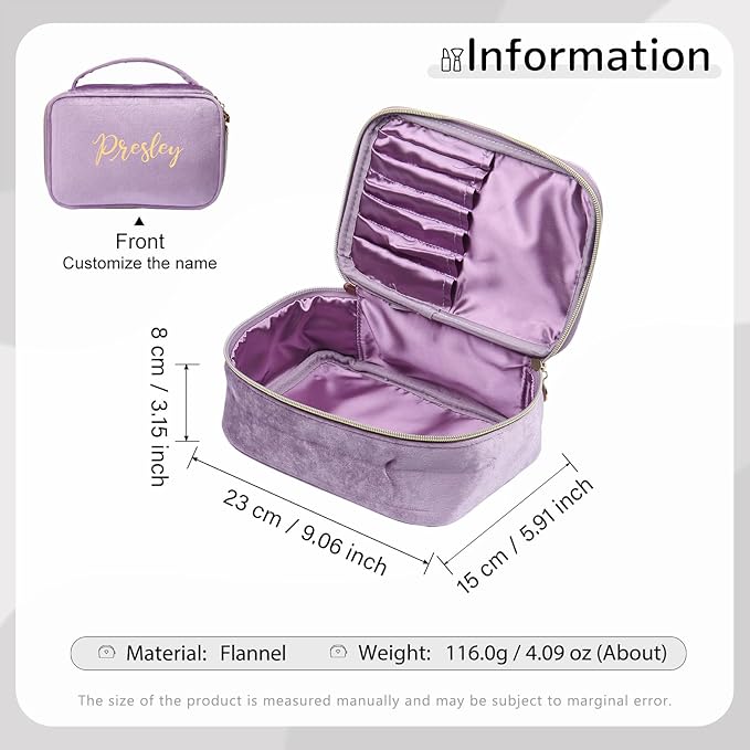 Personalized Name Makeup Bags - Monogrammed Gift for Women Girls Cosmetic Bag with Zipper Gift Ideal for Teen Girls Women Birthday Friend Mom (Light Purple)