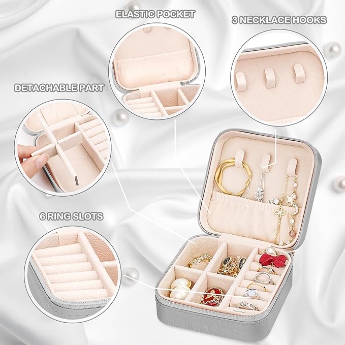 Leezmark 8 Pcs Jewelry Travel Box, Bridesmaid Gifts Set Of 6 & 8, Velvet Jewelry Travel Organizer Small Jewelry Cases Bridesmaid Proposal Gifts Box Mini Storage Organizer Storage Box, Grey