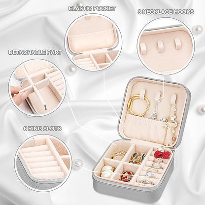 Leezmark 8 Pcs Jewelry Travel Box, Bridesmaid Gifts Set Of 6 & 8, Velvet Jewelry Travel Organizer Small Jewelry Cases Bridesmaid Proposal Gifts Box Mini Storage Organizer Storage Box, Grey