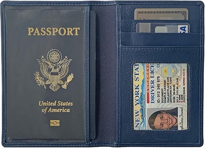 Personalized Monogrammed Navy Leather RFID Passport Wallet